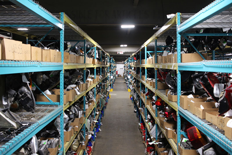 Car parts being warehoused in a climate-controlled environment to ensure quality