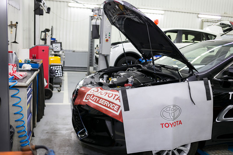 A Toyota engine undergoing routine maintenance